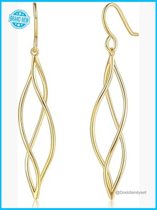 Simple Elegant Drop Earrings in 14k Yellow Gold – Filigree  14K Gold Drop Earrings Sleek Minimalist Twisted Lines Dangle Elegant